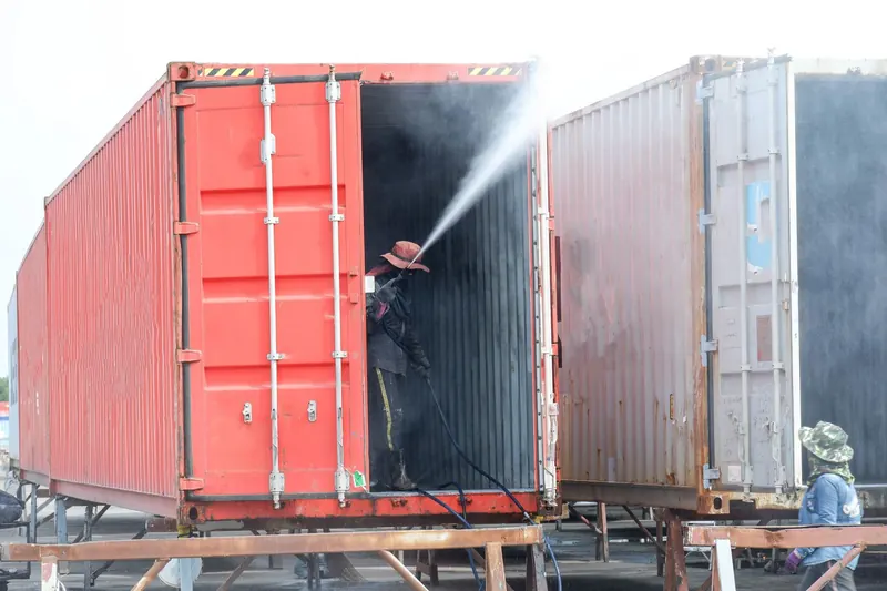Washing out shipping containers on site