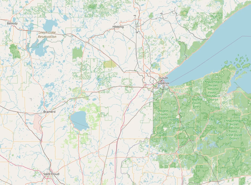 Map of northern Minnesota and northwest Wisconsin around Duluth, the area The Mobile Wash Company serves